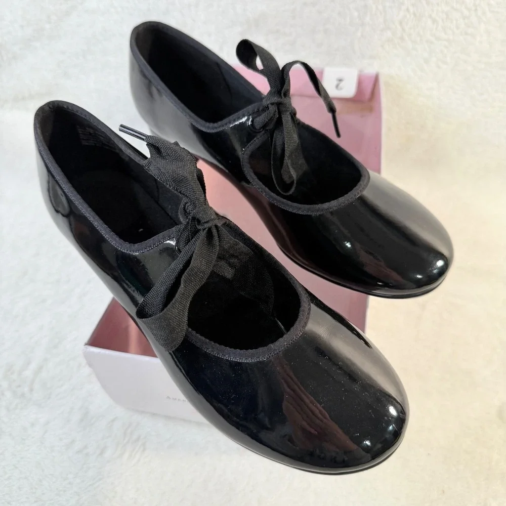 ABT American Ballet Theatre Spotlights Black Patent Tap Shoes Kids Size 2 67043